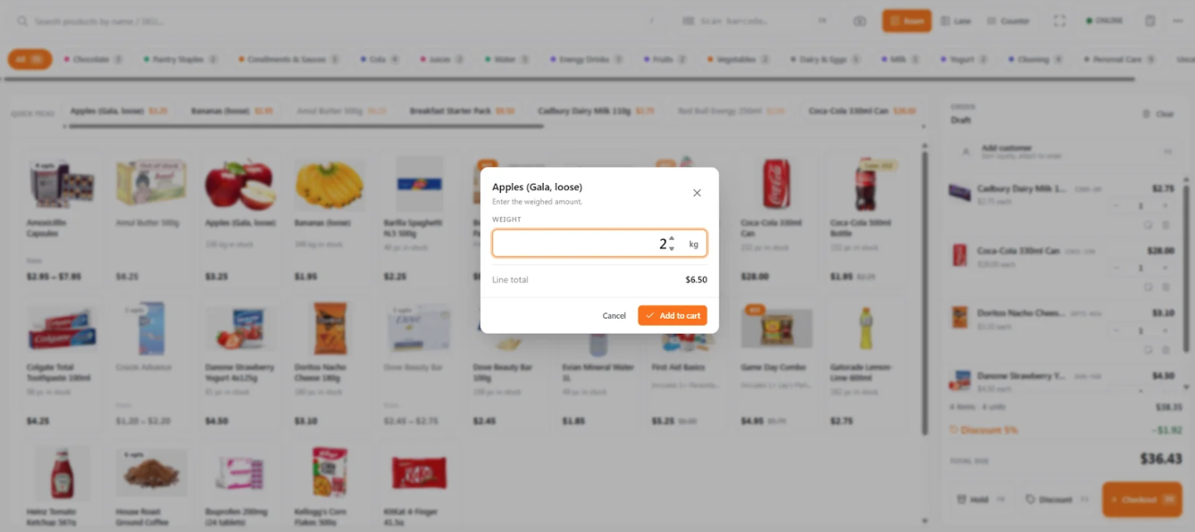 Weighted product prompt in Techno POS